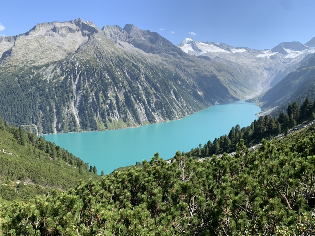 Mountain lake view from an alpine trail